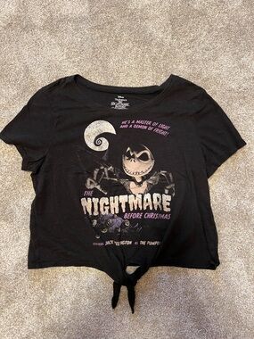 Disney Nightmare Before Christmas Jack Skellington Tie-Front Black Crop Top Tee